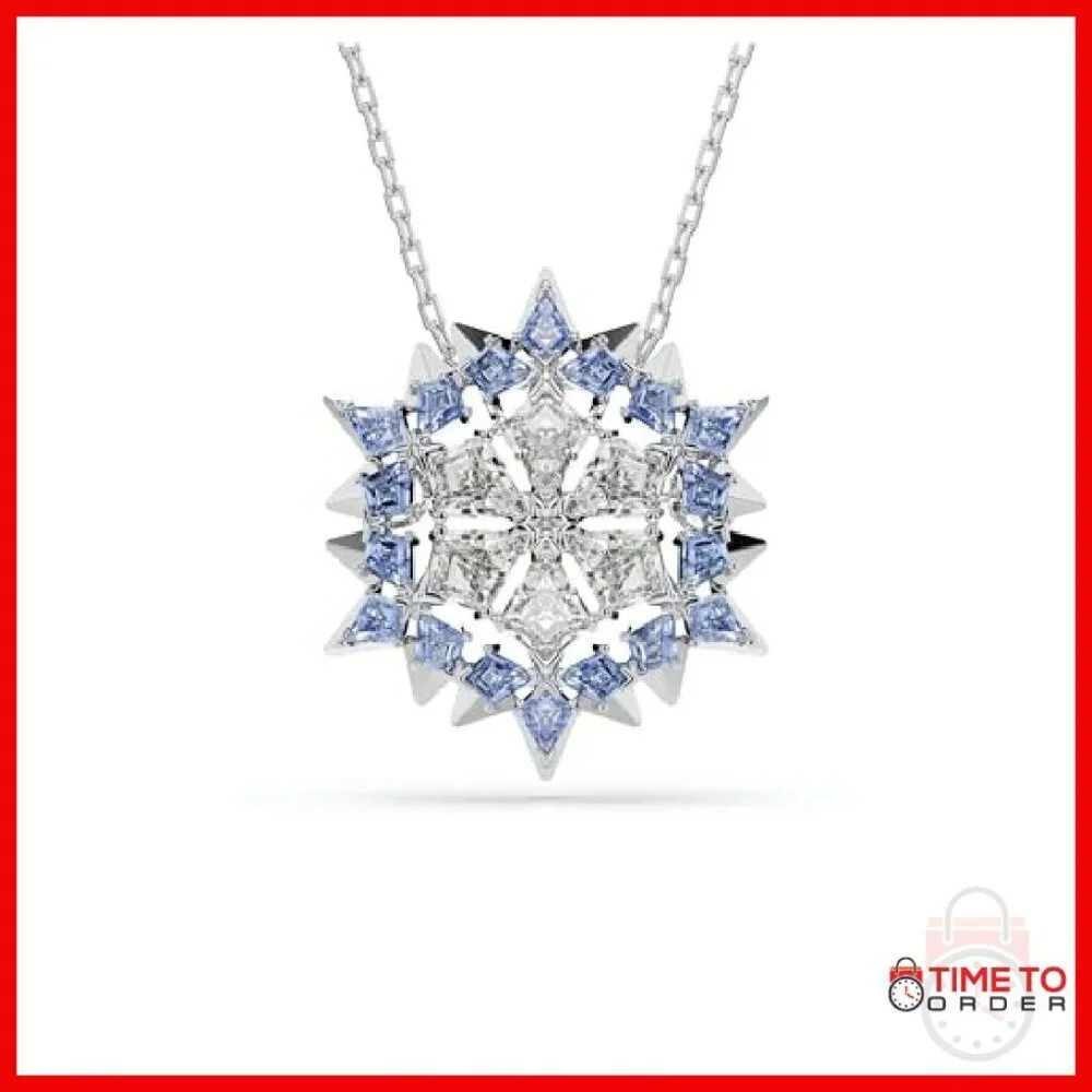 Snowflake Pendant & Brooch, Rhodium Finish, Adjustable Chain